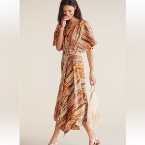 Soft Surroundings Cyra Dress Painted Stripe Print Brown Orange Size Petite PXL